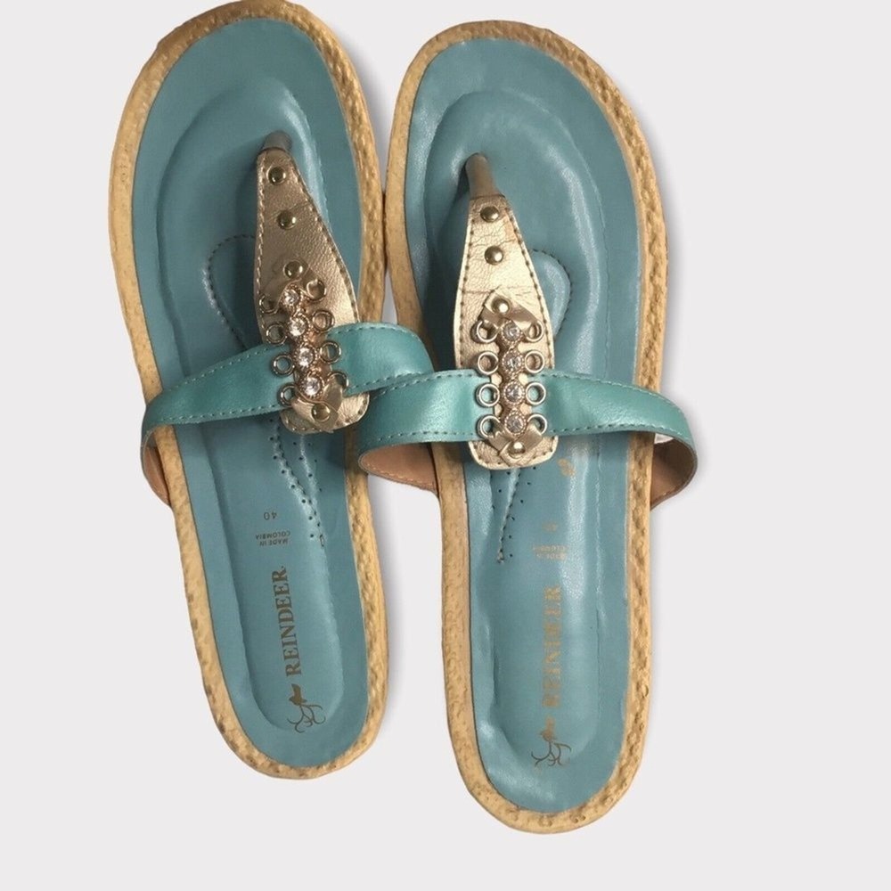 Reindeer‎ Low Espadrilles Slip On Thong Wedge Sandals  Women 40/US9-9.5 Cambodia